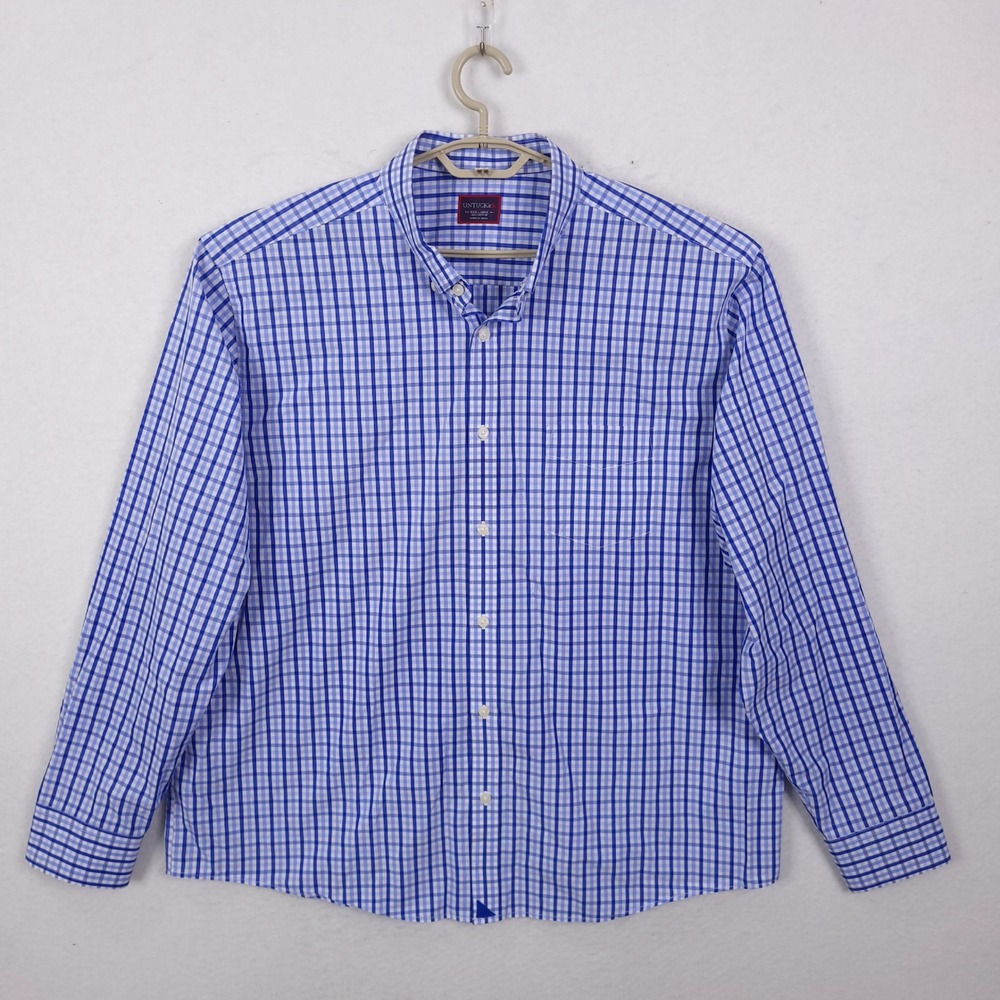 UNTUCKit Button Down Shirt Mens XXXL Blue Gingham Plaid 100% Cotton Long Sleeve